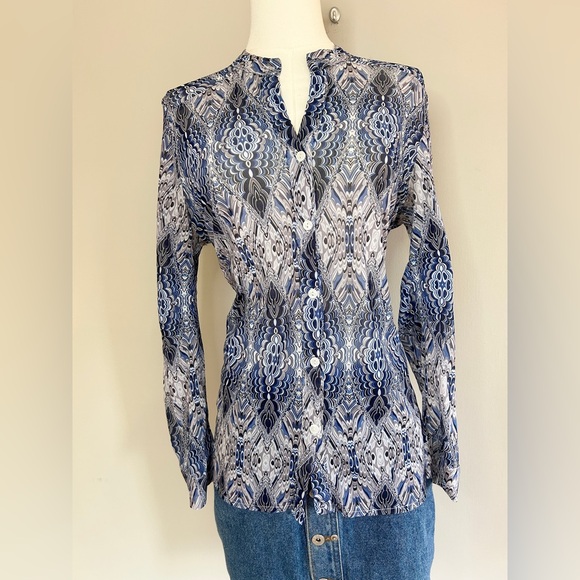 Y2K LOVE POTION Sheer Mesh Kaleidoscope Button Top Funky Psychedelic Retro Sz M - Picture 10 of 12